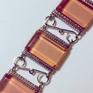 Vintage Amber & Gold Color Costume Jewelry Bracelet Scroll Wire Pattern …